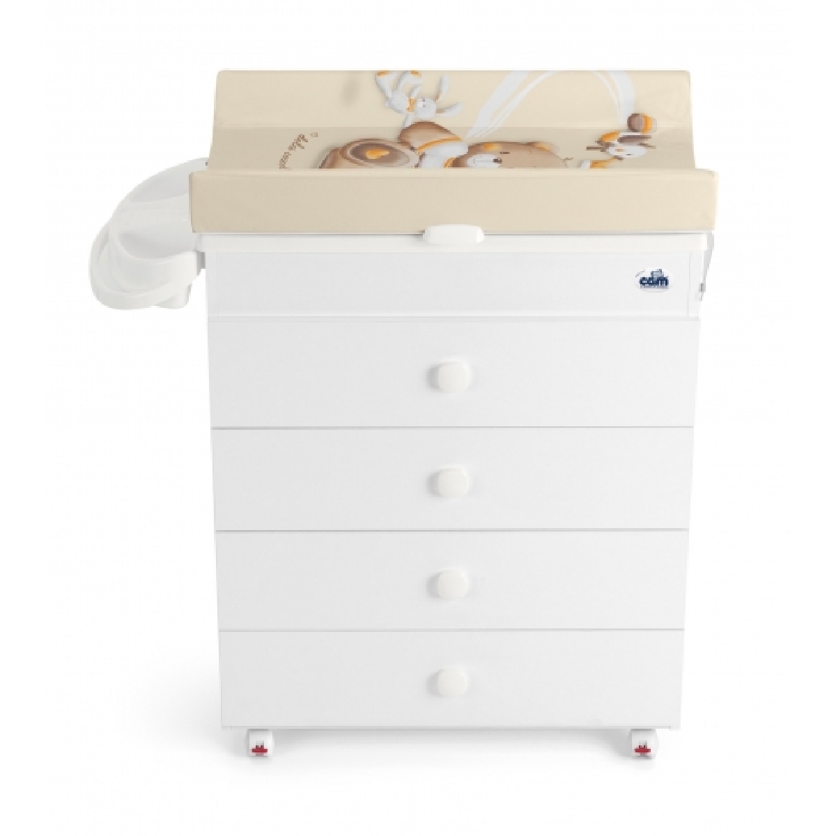 CAM - Baby changing station with Cabinet - Beige/White - Baby bath, made in italy, changing station with drawers, 3 products in one, diaper changing table, With wheels, Wood changing cabinet