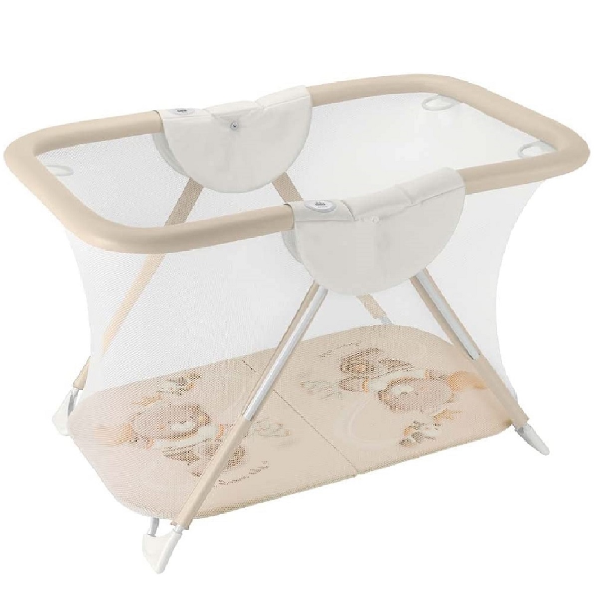 Cam - Brevettato Baby Cot - Beige - Functional  Playpen for baby, Usage 0-15 kg. 4 support handles, Made in Italy, Padded anti-bite handrail, Compact folding, Soft tube protection, Baby Bed, Playard