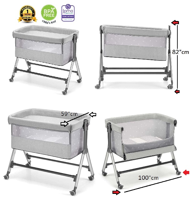 Cam - Sempreconte Baby Co Bed Cradle, Baby cot, Rocking Cradle, Convertible, foldable,  Essential sleeping portable, Crib, bedside - Silver Stars
