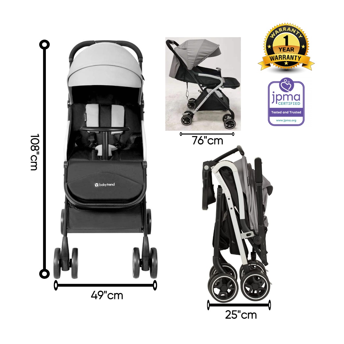 Babytrend Compact Stroller (0-20kg) - Grey