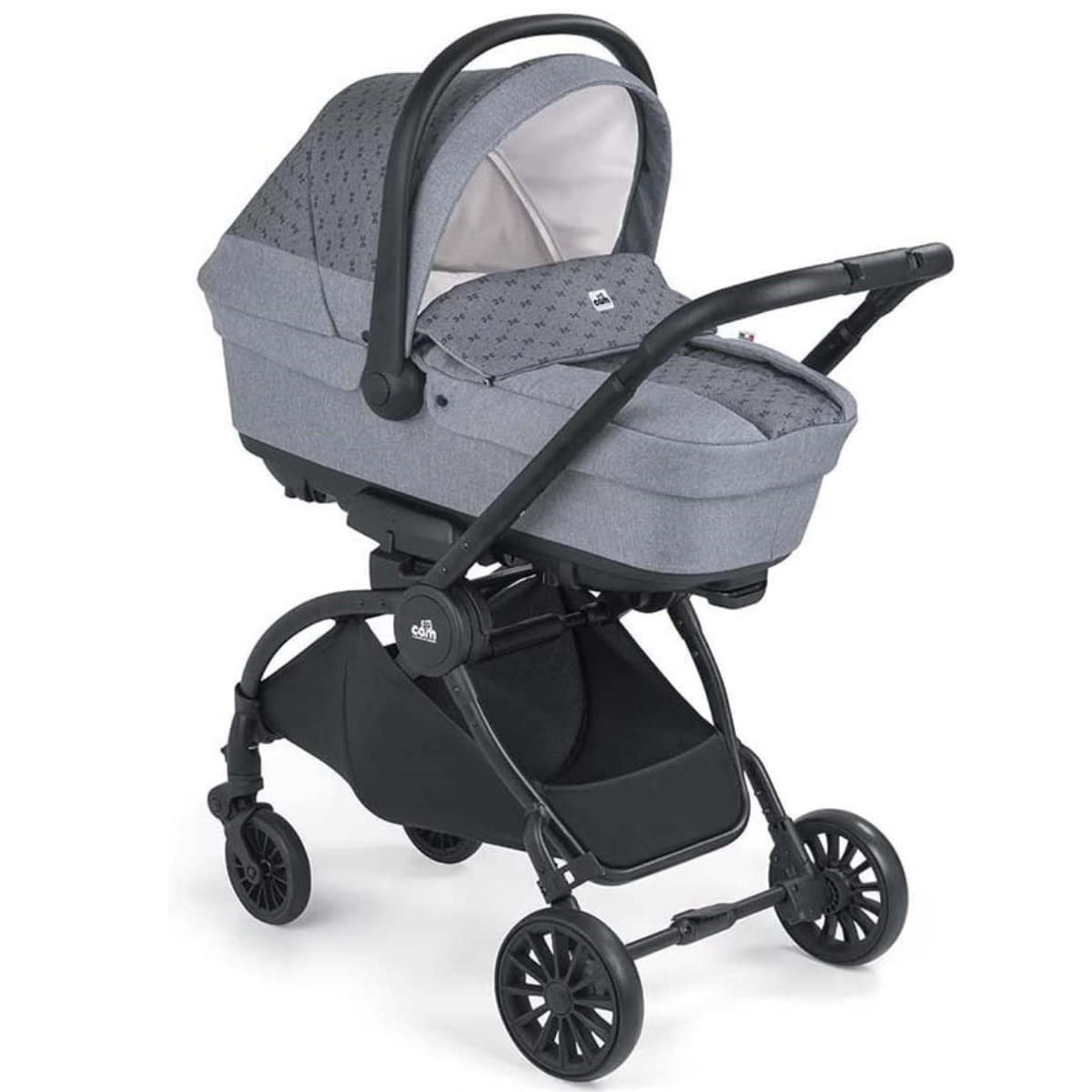 Cam - Vogue Baby Travel System - Gray, From 0 to 4 years old, Spacious Carrycot, Mattress, Hood with extendable sun visor, rocking function, Compact Folding Pushchair, Made in Italy, Safety Harness
