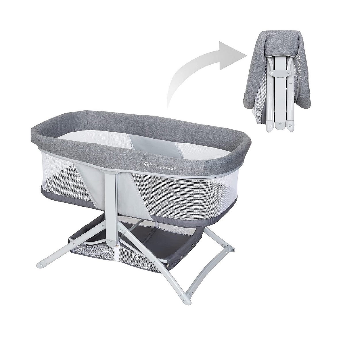 Babytrend Quick-Fold 2-in-1 Rocking Bassinet- Shadow Stone Gray