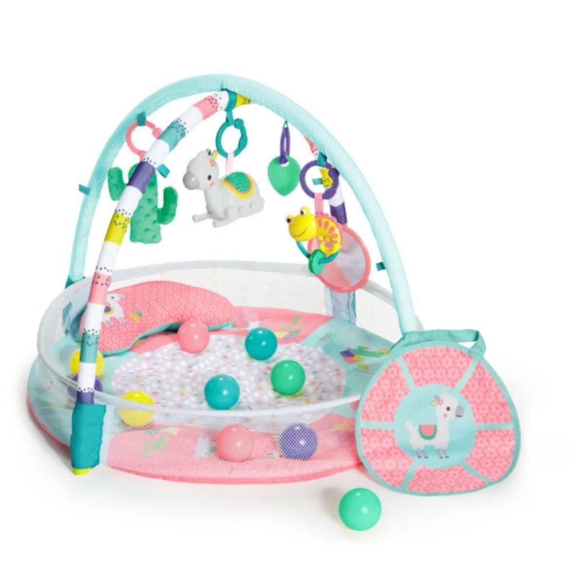 Bright Starts 4-in-1 Rounds of Fun (Pink), Baby Activity Gym and Ball Pit for Ages 0 Months Up